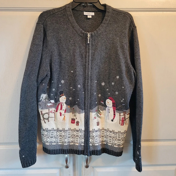Croft & Barrow Christmas Snowmen Zip Up Cardigan - Picture 1 of 8